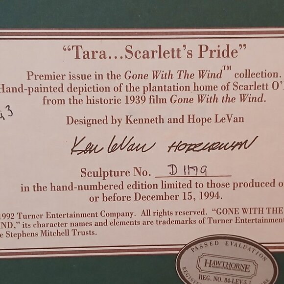 Gone With The Wind "Tara.. Scarletts Pride" Numbered Figurine - Picture 6 of 6
